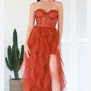 Elegant Rust Tiered Ruffles Tulle Prom Dress
